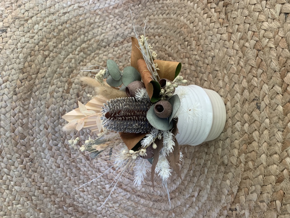 Small Dried Arrangement in a Ceramic Container